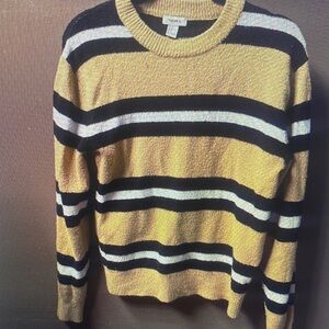 Forever 21 Yellow and Black Striped Crewneck Sweater